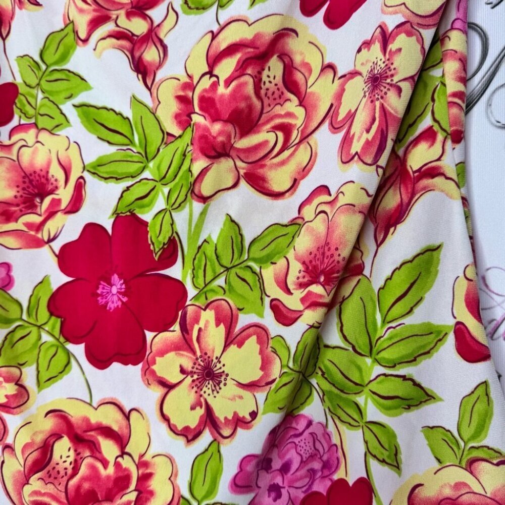 Reitmans top cinch tie sleeves bright flowers Floral Print shirt y2k neon - Picture 6 of 11